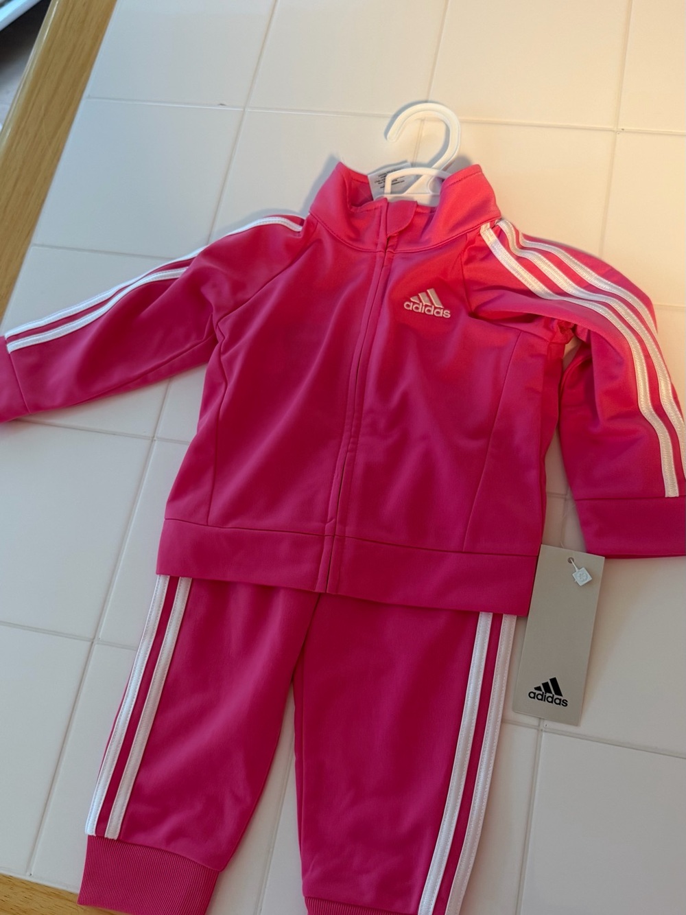 adidas Kids Hot Pink 2-Piece Track Set with White Stripes